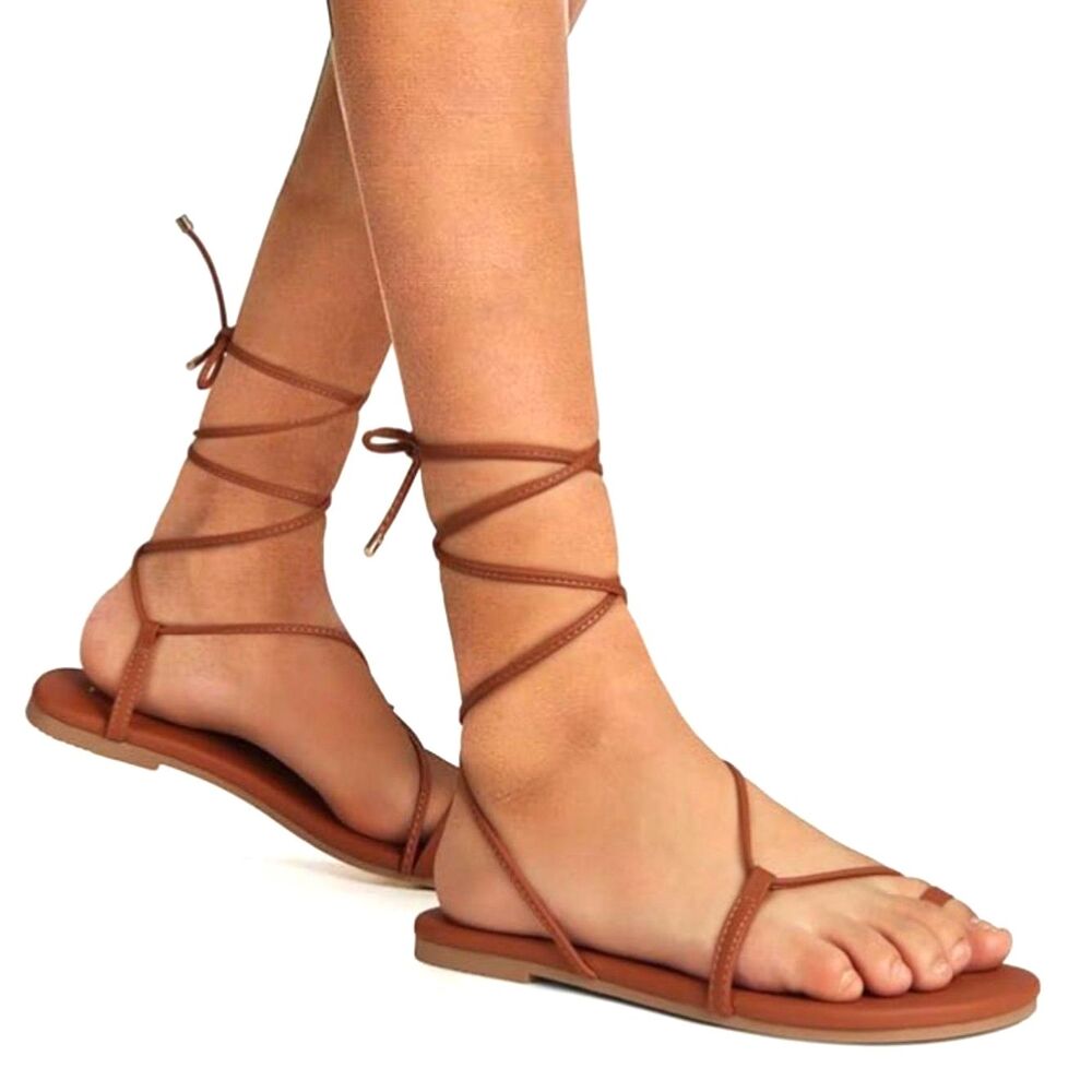 Viciously Vixen Tan Lace Up Sandals Size 9 Gladiator Boho Summer Flat New